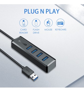 SmartQ H302S USB 3.0 Hub for Laptop with 2ft Long Cable
