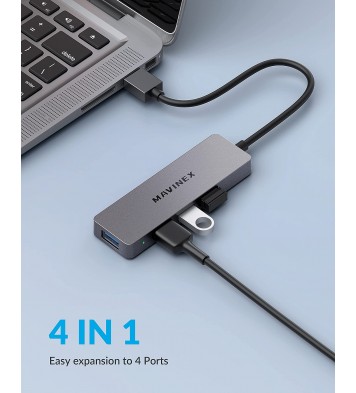 MAVINEX USB 3.0 Hub Aluminum 4 Ports Ultra Slim SuperSpeed 5Gbps USB Adapter