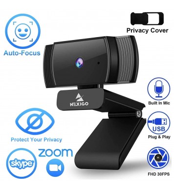 NexiGo N930AF Webcam with Software Control, Stereo Microphone and Privacy Cover