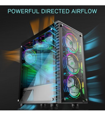 MUSETEX ATX PC Case Mid-Tower with 6pcs 120mm ARGB Fans