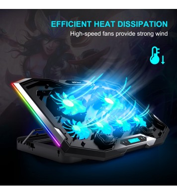 TopMate C11 Laptop Cooling Pad RGB Gaming Notebook Cooler, Laptop Fan Stand Adjustable Height with 6 Quiet Fans and Phone Holder, Computer Chill Mat, for 15.6-17.3 Inch Laptops - Ice Blue LED Light