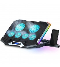 TopMate C11 Laptop Cooling Pad RGB Gaming Notebook Cooler, Laptop Fan Stand Adjustable Height with 6 Quiet Fans and Phone Holder, Computer Chill Mat, for 15.6-17.3 Inch Laptops - Ice Blue LED Light