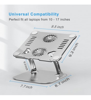 Fengjie Aluminum Height Adjustable Laptop Cooling Pad Stand with Double Fan for Office Desk