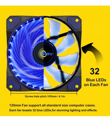 Conisy Silent Series 120mm Case Fan for PC Cases, LED PC Case Fan Blue (2 Pack)