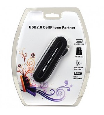 USB 2.0 microSD Card Reader w/2-Port Hub & Cell Phone Charger (Black)  