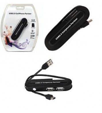 USB 2.0 microSD Card Reader w/2-Port Hub & Cell Phone Charger (Black)  