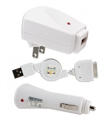 3-in-1 USB Car/Travel Charger for iPod, iPhone, PDAs, MP3