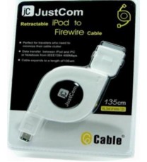 53" JustCom RL3W-IFWM-135 Retractable 6-pin FireWire Cable for iPod (White) 