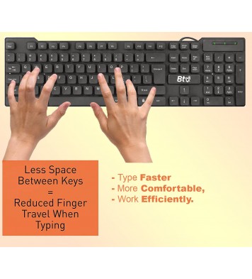 BTO USB Wired Keyboard, 104 Keys with Numeric Pad, Anti Spill and Dust Proof