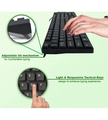 BTO USB Wired Keyboard, 104 Keys with Numeric Pad, Anti Spill and Dust Proof