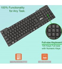 BTO USB Wired Keyboard, 104 Keys with Numeric Pad, Anti Spill and Dust Proof