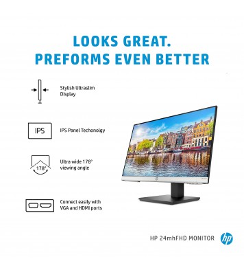 HP 24mh FHD Monitor - Computer Monitor with 23.8-Inch IPS Display (1080p)