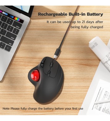 Wireless Trackball Mouse, Rechargeable Ergonomic Mouse