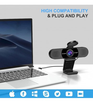 1080P Webcam with Microphone, eMeet C960 with Privacy Cover