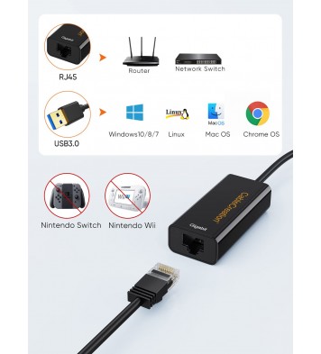 USB Ethernet Adapter, CableCreation USB 3.0 to 10/100/1000 Gigabit Wired LAN Network Adapter Compatible for Windows, MacBook, macOS, Mac Pro Mini, Laptop, PC and More