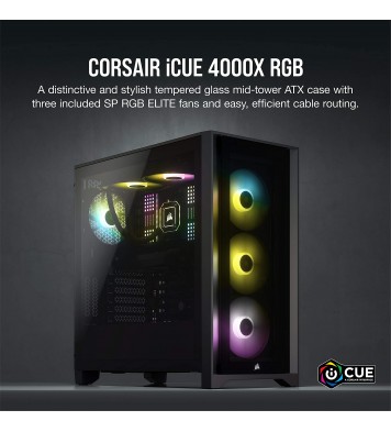 Corsair iCUE 4000X RGB Mid-Tower ATX PC Case - Black