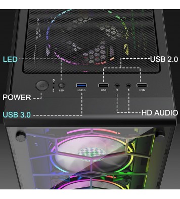 MUSETEX ATX PC Case Mid-Tower with 6pcs 120mm ARGB Fans