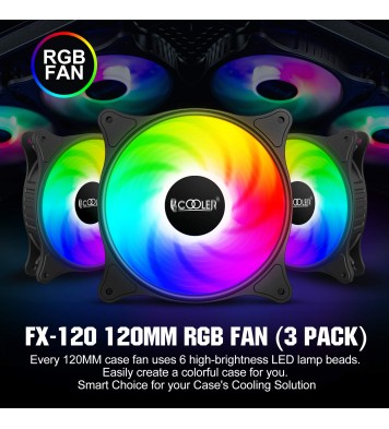 PCCOOLER 120mm Case Fan 3 Pack Magic Moon Series, PC-FX120 High Performance Cooling